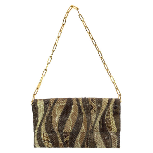 Gucci Python skin Shoulder Bag Brown Gold Hardware Chain