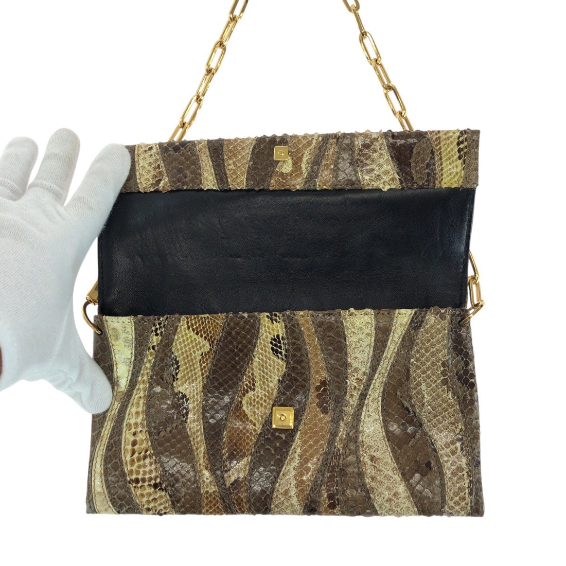 Gucci Python skin Shoulder Bag Brown Gold Hardware Chain