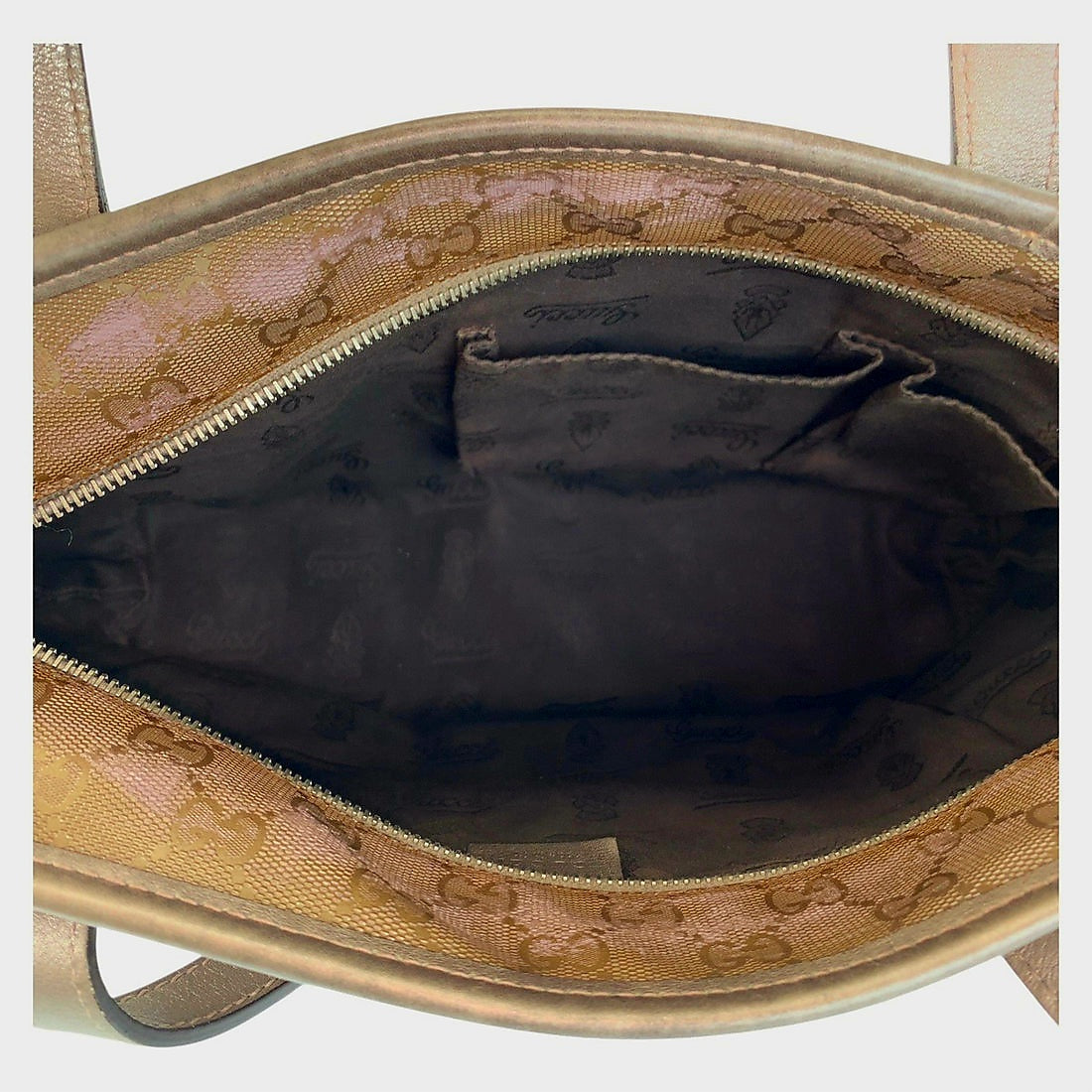 Gucci Bronze Metallic Brown GG Imprime Tote Bag
