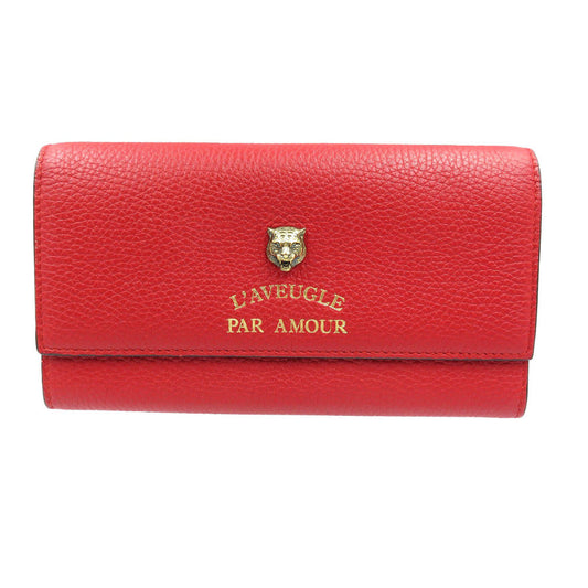 GUCCI Long Wallet Leather Red Animalier Continental