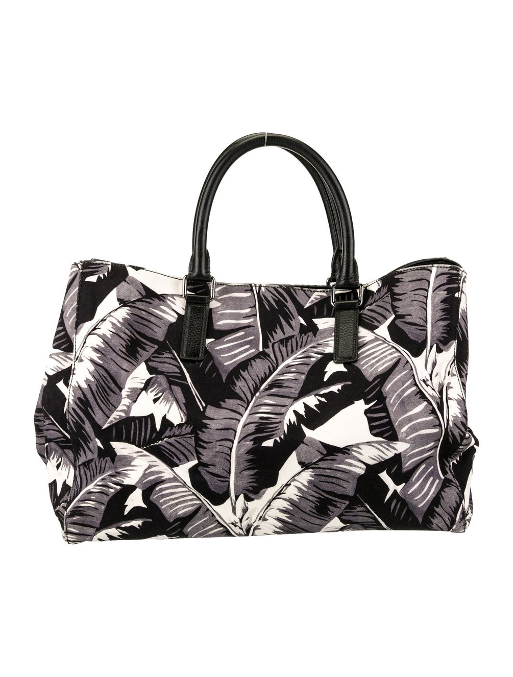 DOLCE&GABBANA Top Handle Canvas Leather Leaf Black Gray White