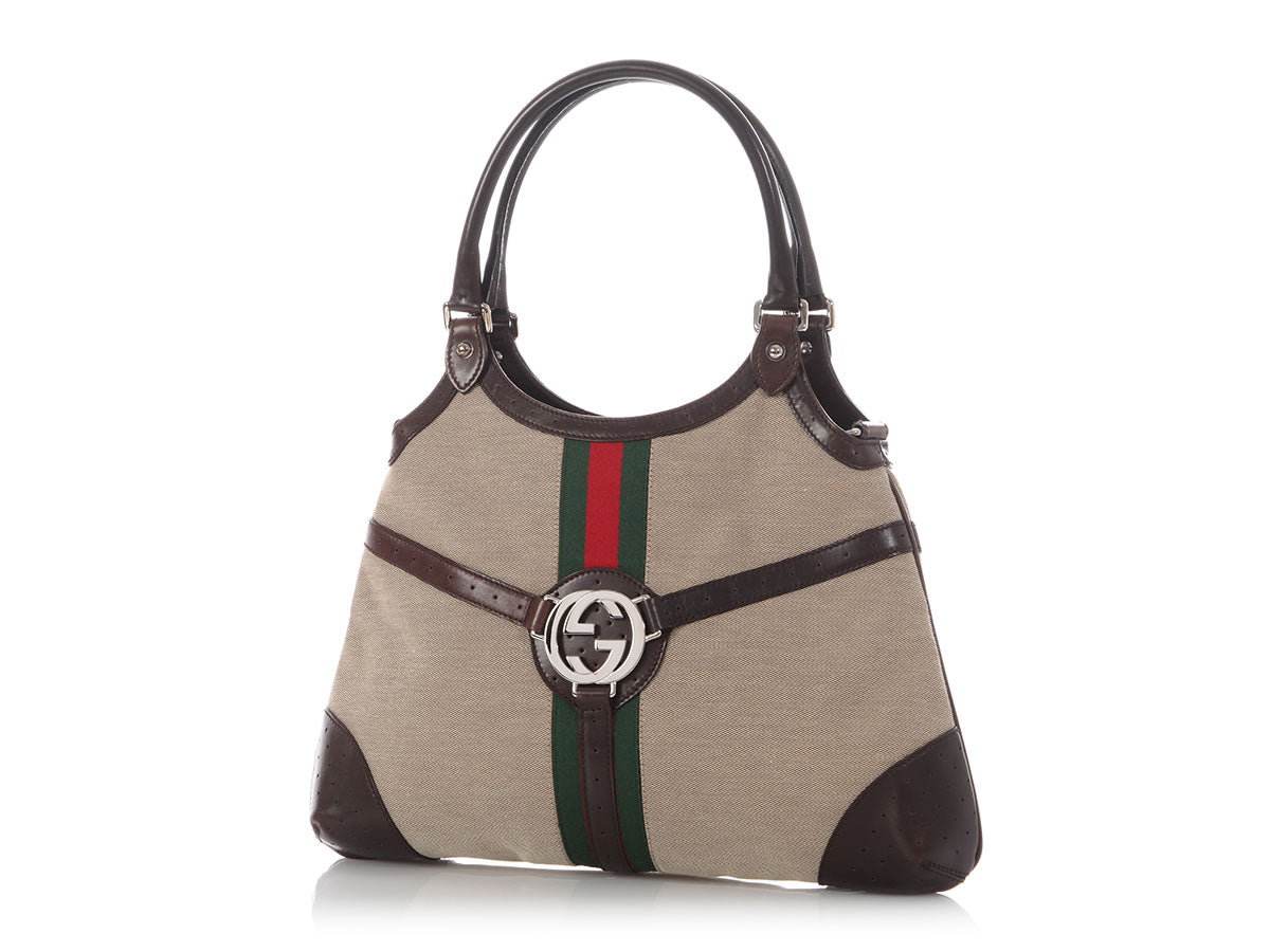 GUCCI Jackie 1961 Handbag Rare canvas Brown Beige Sherry Line Interlocking G