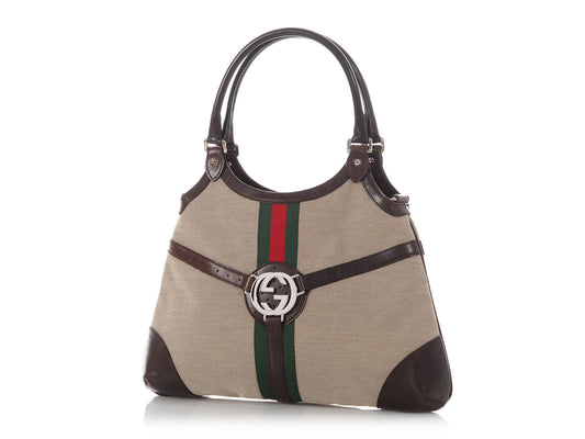 GUCCI Jackie 1961 Handbag Rare canvas Brown Beige Sherry Line Interlocking G
