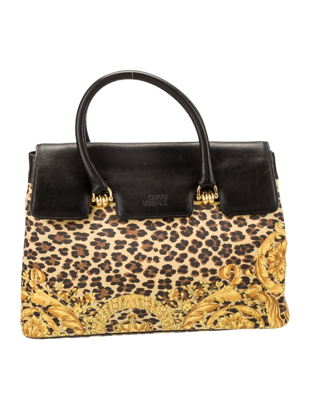 GIANNI VERSACE Handbag PVC / Leather yellow/black leopard print
