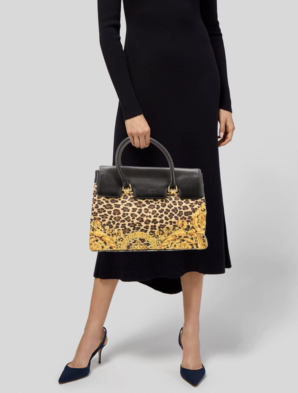 GIANNI VERSACE Handbag PVC / Leather yellow/black leopard print