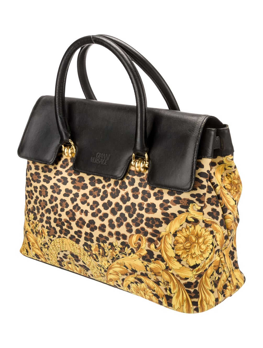 GIANNI VERSACE Handbag PVC / Leather yellow/black leopard print