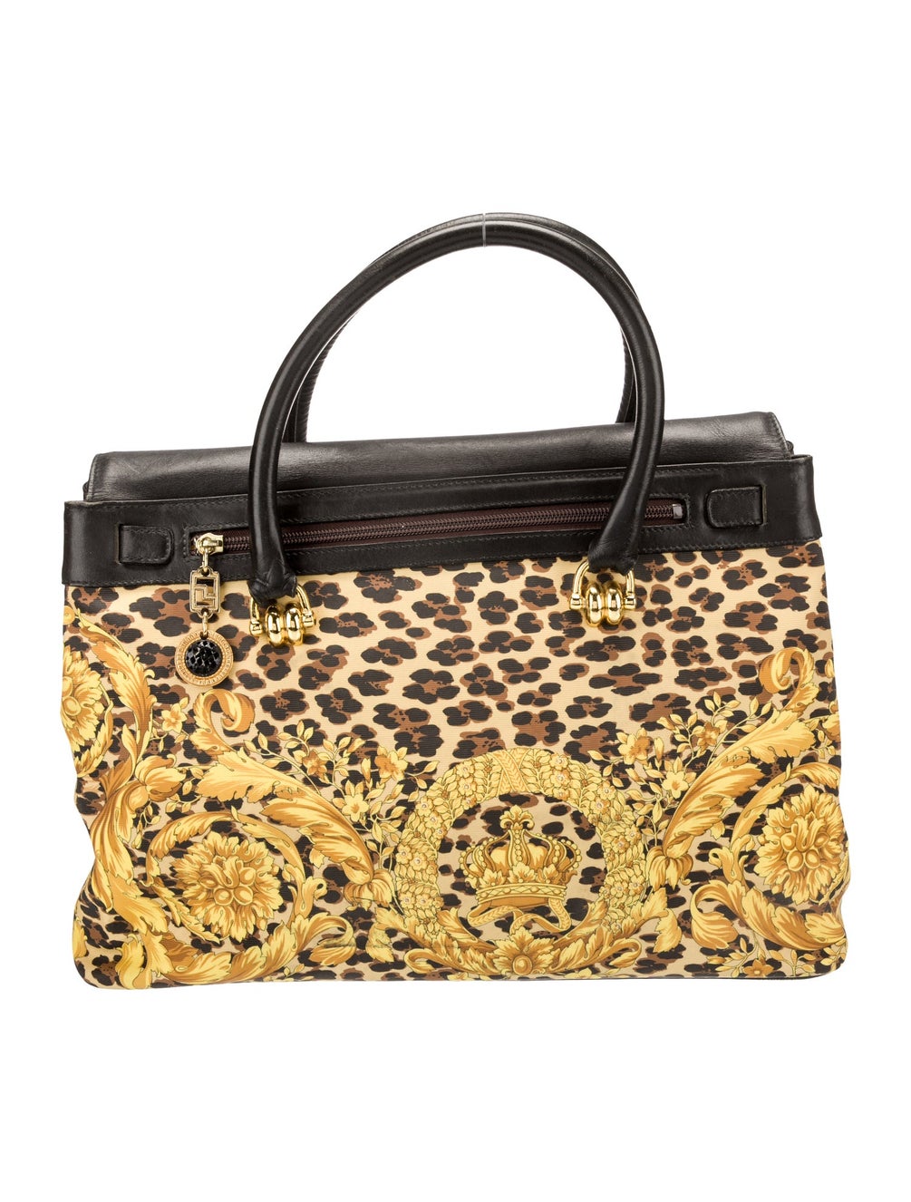 GIANNI VERSACE Handbag PVC / Leather yellow/black leopard print