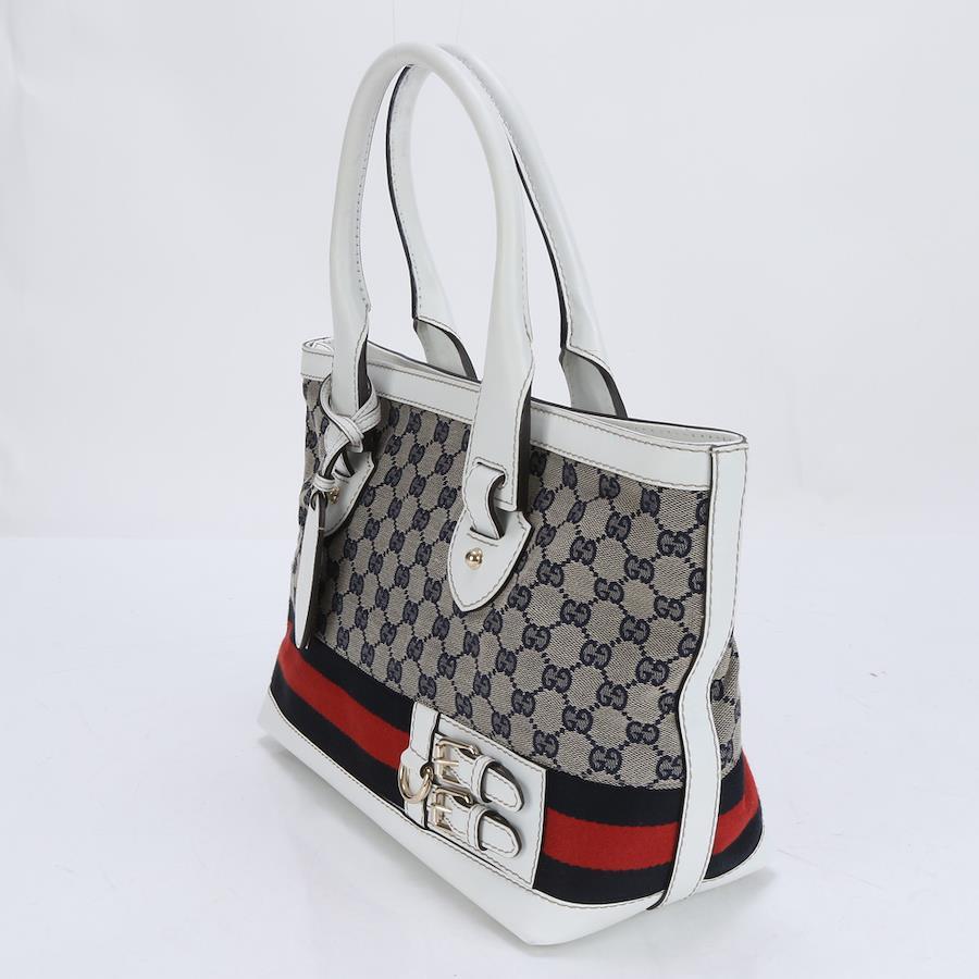 GUCCI Gucci Tote Bag Sherry Line Leather x Canvas Gray x White