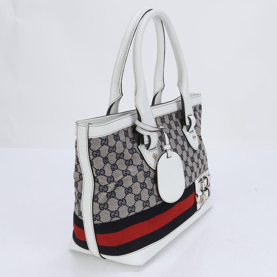 GUCCI Gucci Tote Bag Sherry Line Leather x Canvas Gray x White