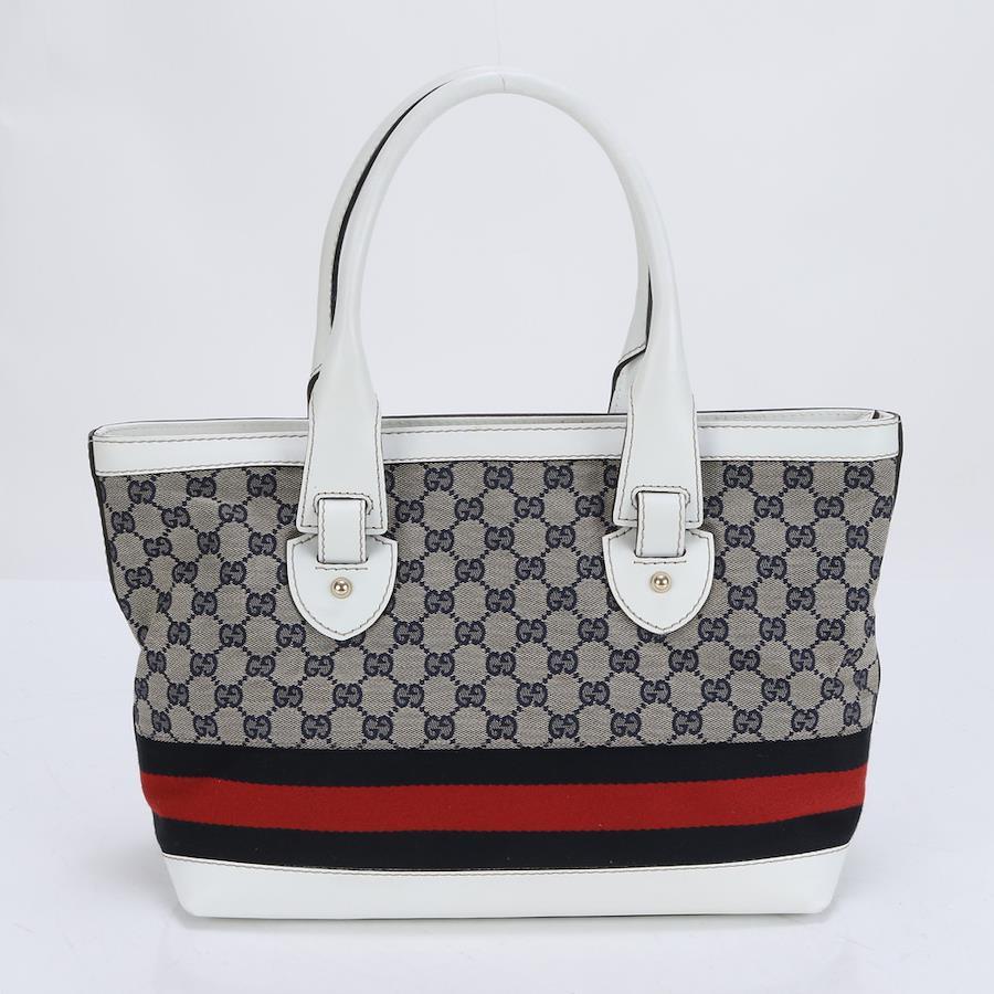 GUCCI Gucci Tote Bag Sherry Line Leather x Canvas Gray x White