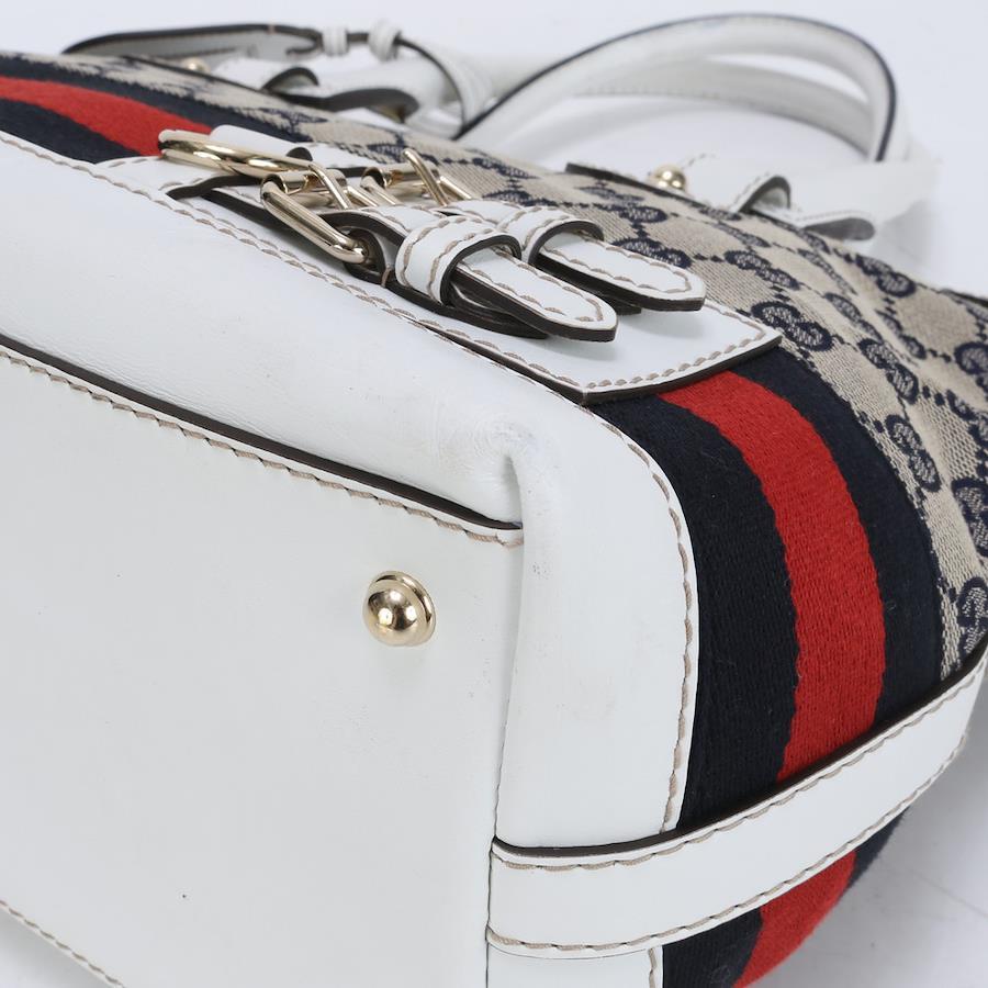 GUCCI Gucci Tote Bag Sherry Line Leather x Canvas Gray x White