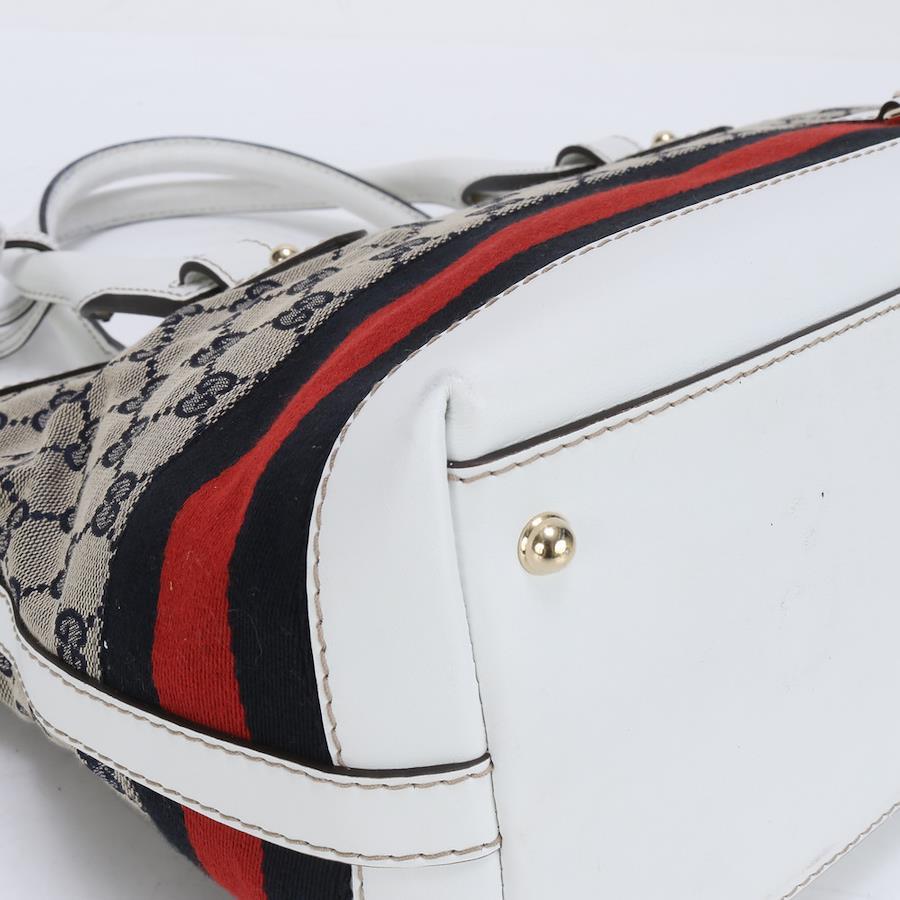 GUCCI Gucci Tote Bag Sherry Line Leather x Canvas Gray x White