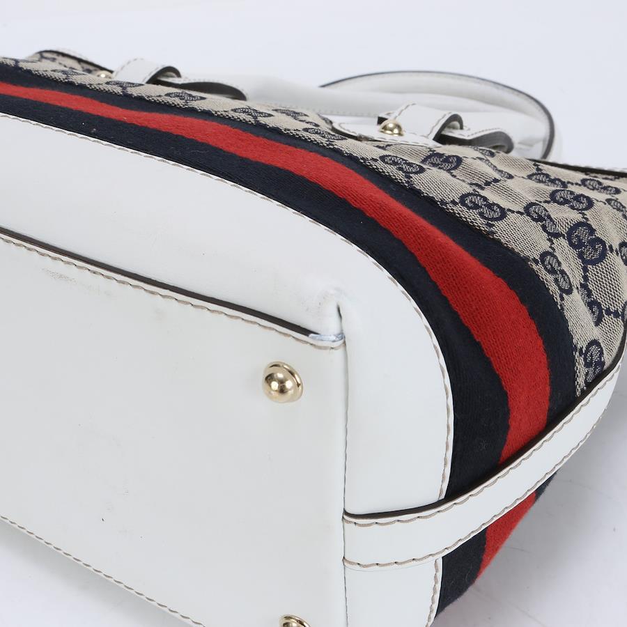 GUCCI Gucci Tote Bag Sherry Line Leather x Canvas Gray x White