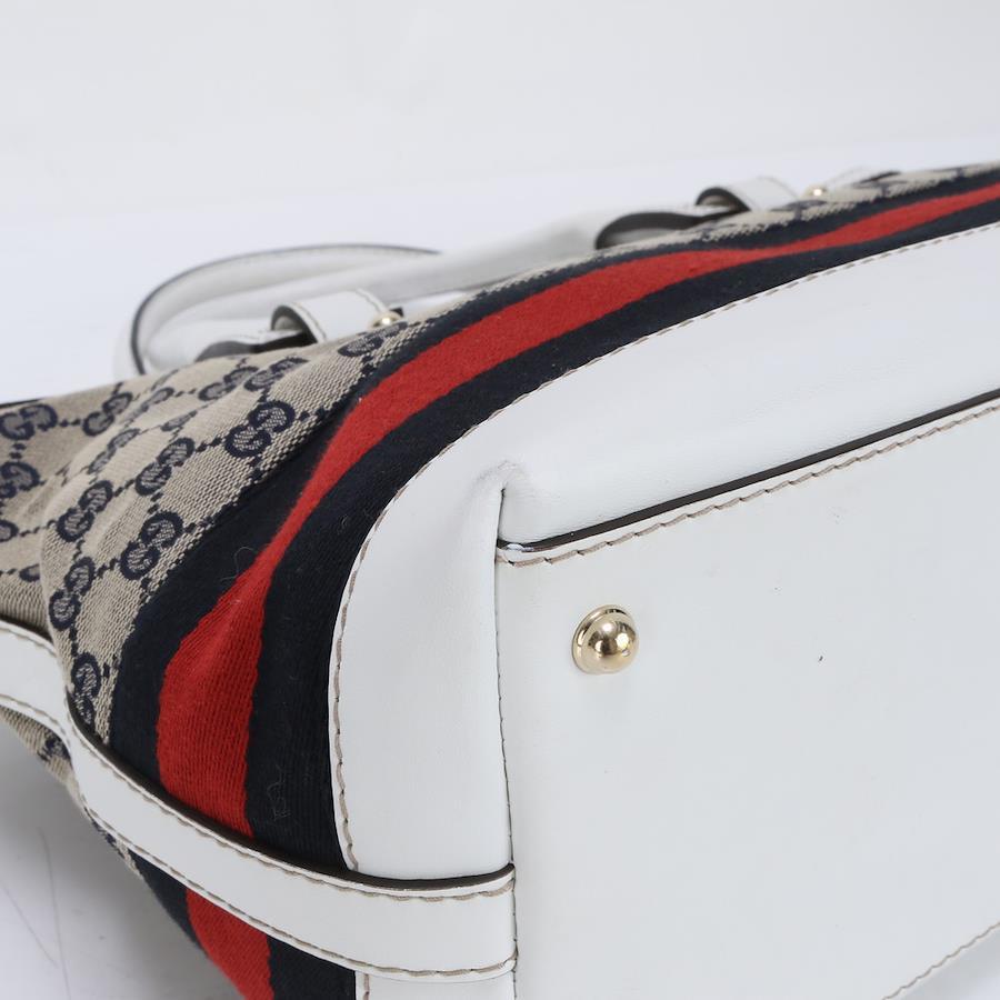 GUCCI Gucci Tote Bag Sherry Line Leather x Canvas Gray x White