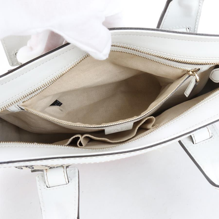 GUCCI Gucci Tote Bag Sherry Line Leather x Canvas Gray x White