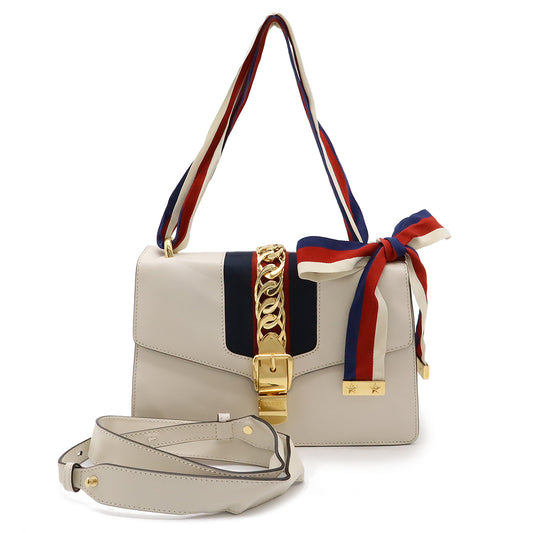 GUCCI Sylvie Sherry Line Ribbon Shoulder Bag Semi-Shoulder One-Shoulder Leather