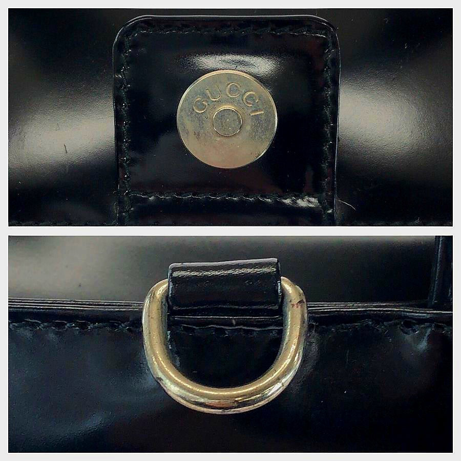 GUCCI Interlocking G Black Patent Leather Silver Hardware Vintage Top Handle Bag