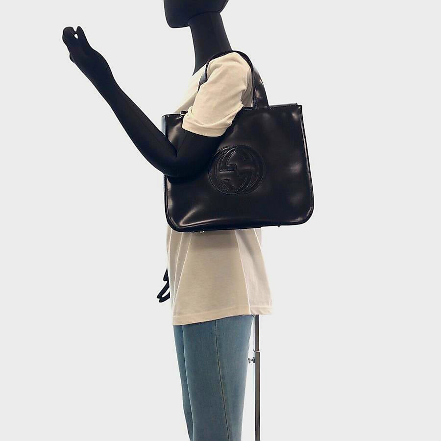 GUCCI Interlocking G Black Patent Leather Silver Hardware Vintage Top Handle Bag