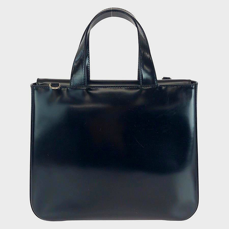 GUCCI Interlocking G Black Patent Leather Silver Hardware Vintage Top Handle Bag