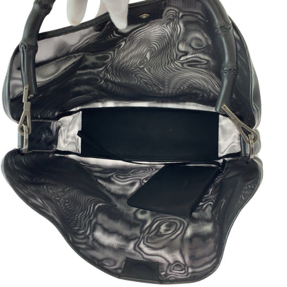 Gucci Shoulder Bag Tote Black / Silver Metal Bamboo Mesh