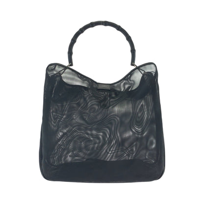 Gucci Shoulder Bag Tote Black / Silver Metal Bamboo Mesh