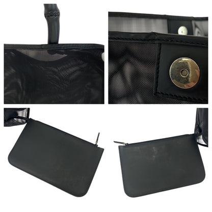 Gucci Shoulder Bag Tote Black / Silver Metal Bamboo Mesh