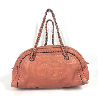 CHANEL Luxe Ligne Bowler Shoulder Bag leather Pink WChain