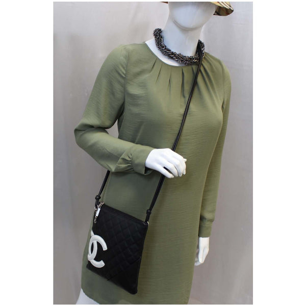 Chanel Cambon Flat Calfskin Leather Messenger Crossbody Bag Black