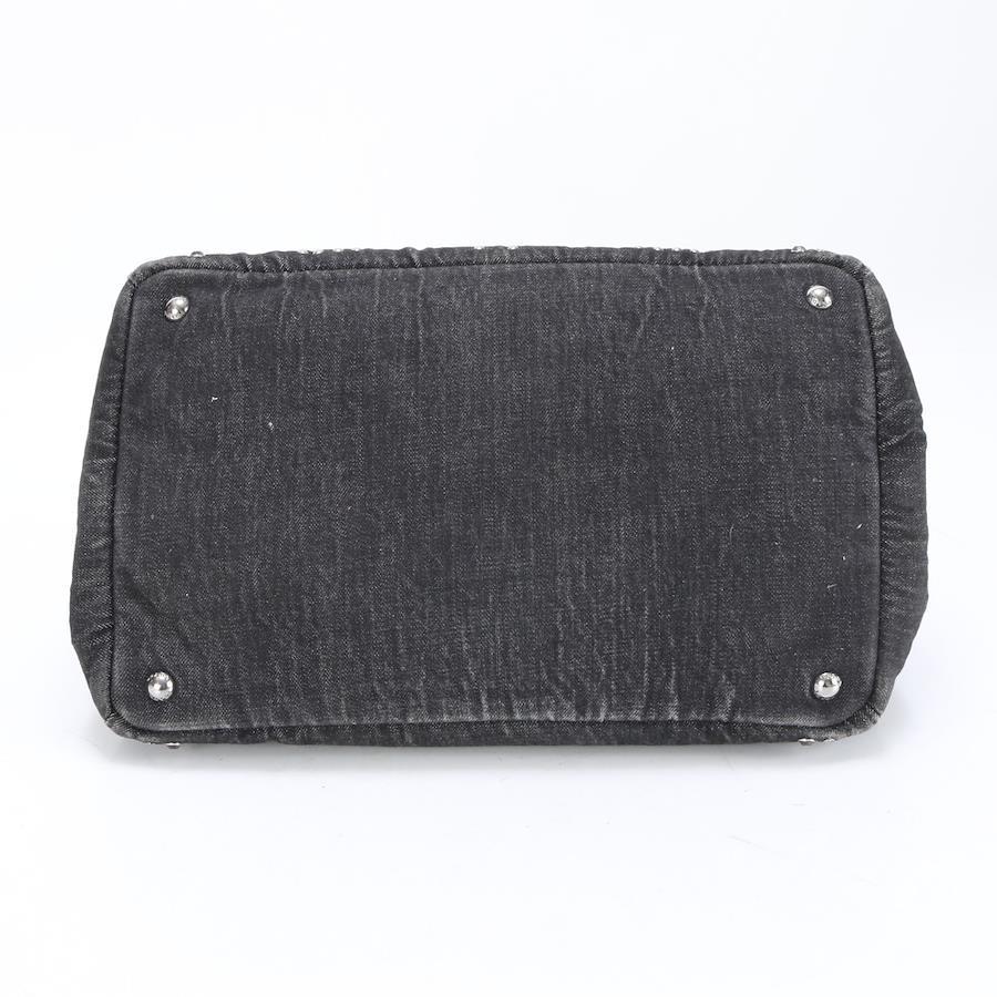 PRADA Canvas Crystal Studded Canapa  Top Handle Bag Denim Black
