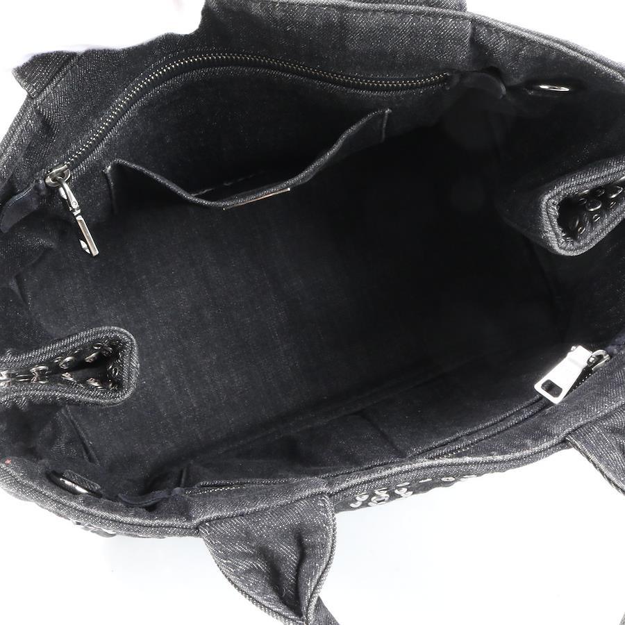 PRADA Canvas Crystal Studded Canapa  Top Handle Bag Denim Black