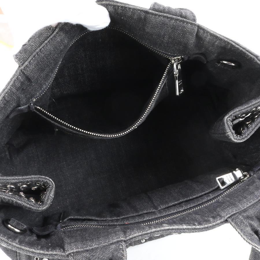 PRADA Canvas Crystal Studded Canapa  Top Handle Bag Denim Black