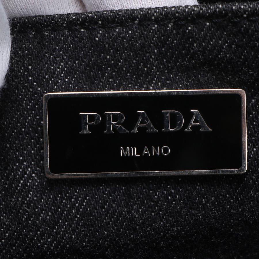 PRADA Canvas Crystal Studded Canapa  Top Handle Bag Denim Black