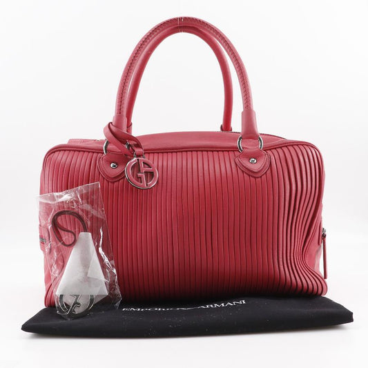 Giorgio Armani BostonTote Bag Leather Raspberry Pink Shoulder Handbag