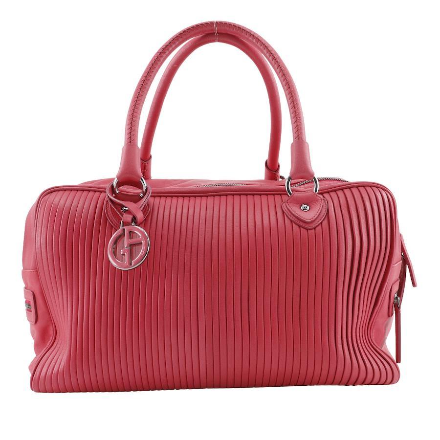 Giorgio Armani BostonTote Bag Leather Raspberry Pink Shoulder Handbag