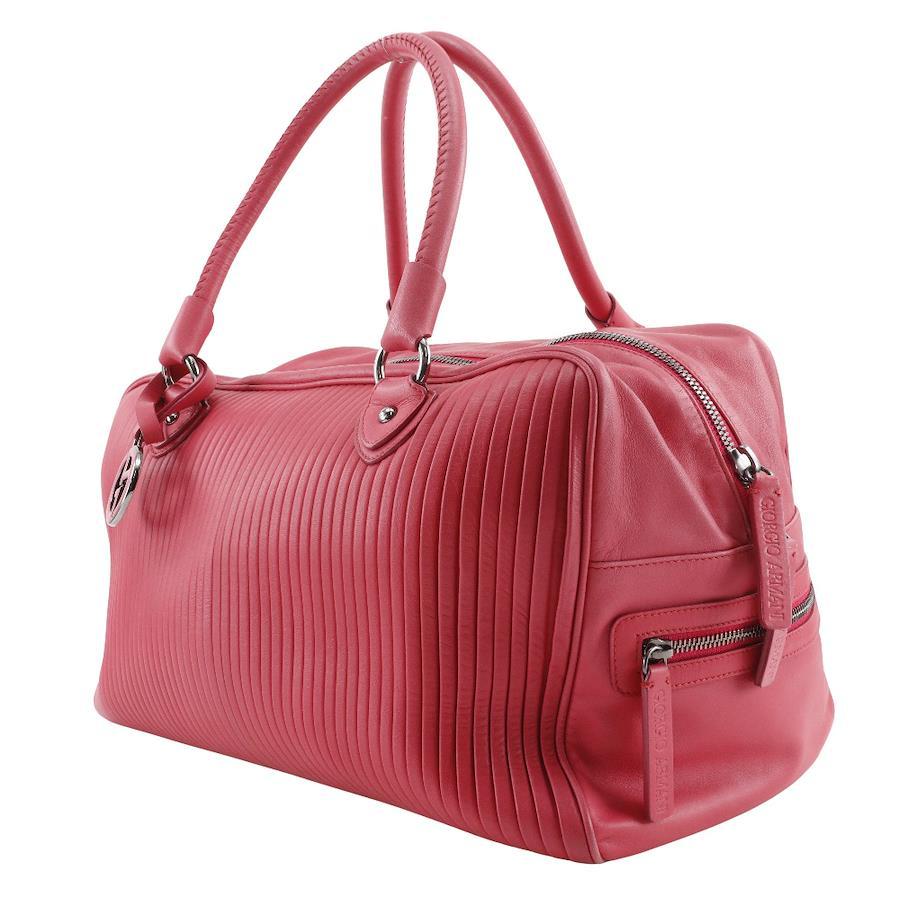 Giorgio Armani BostonTote Bag Leather Raspberry Pink Shoulder Handbag