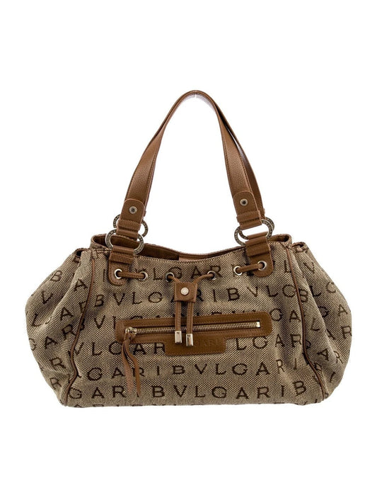 BVLGARI Canvas Leather Brown Logo Mania Shoulder Bag