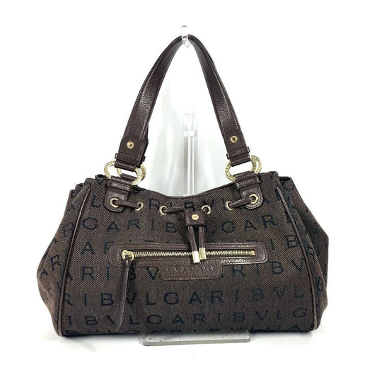 BVLGARI Bag Leather/ Canvas Brown Logo mania