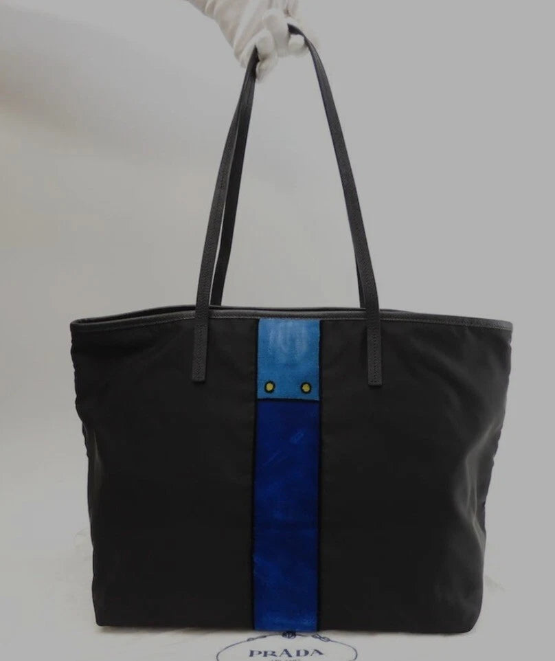 Prada Tote Bag Trompe L'oeil Saffian Black Nylon Shoulder Bag
