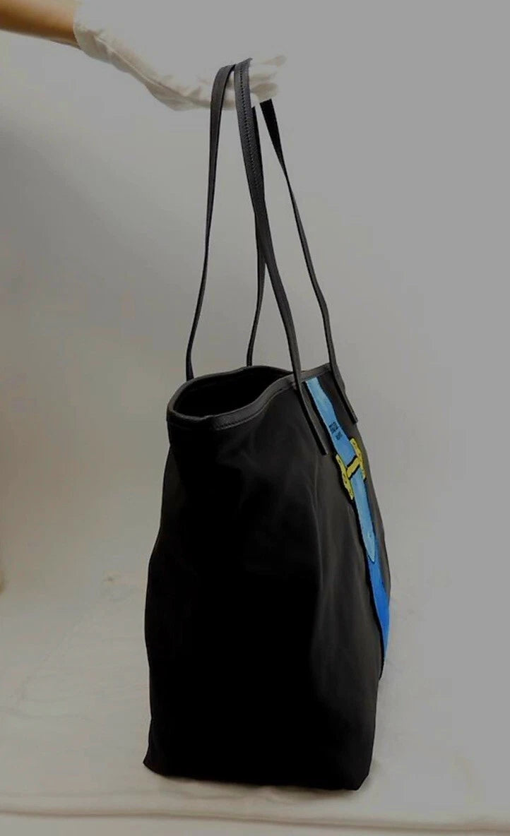 Prada Tote Bag Trompe L'oeil Saffian Black Nylon Shoulder Bag