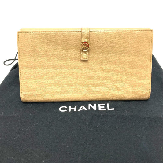 Chanel Long Wallet Leather Beige