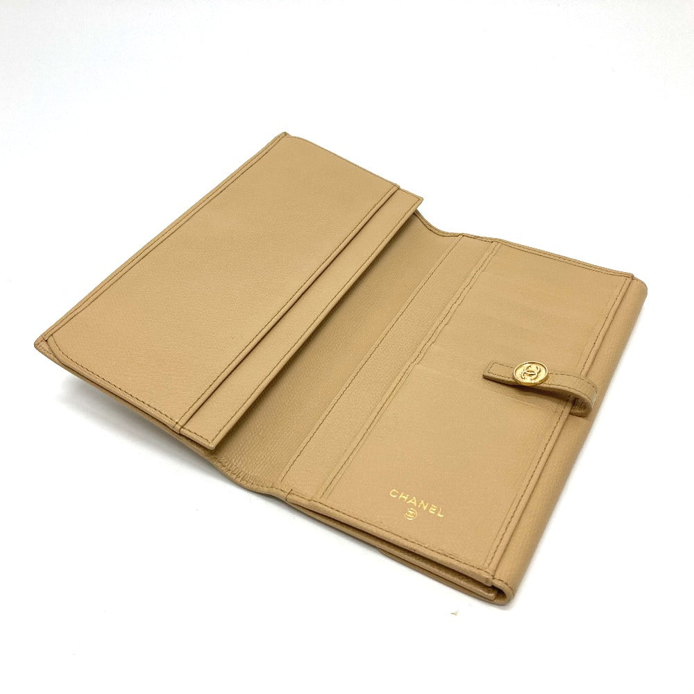 Chanel Long Wallet Leather Beige