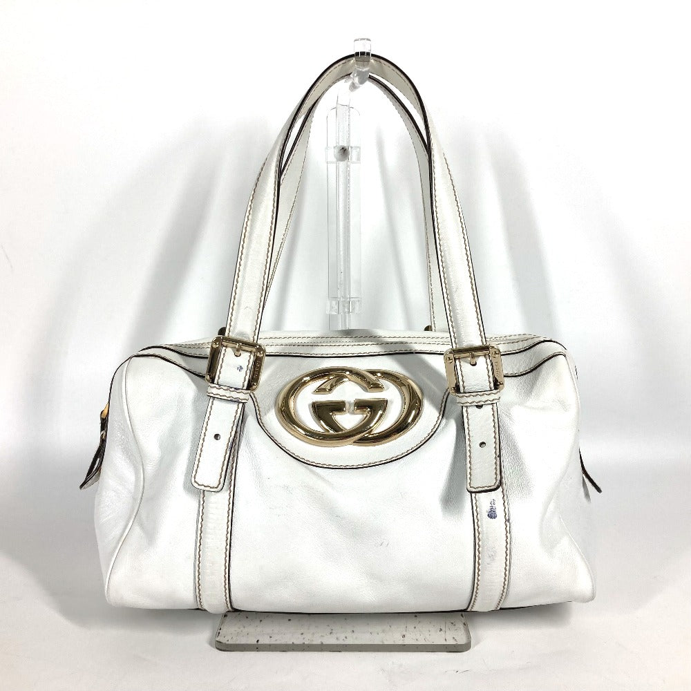 Gucci Britt GG Logo Leather Shoulder Duffle Bag in White