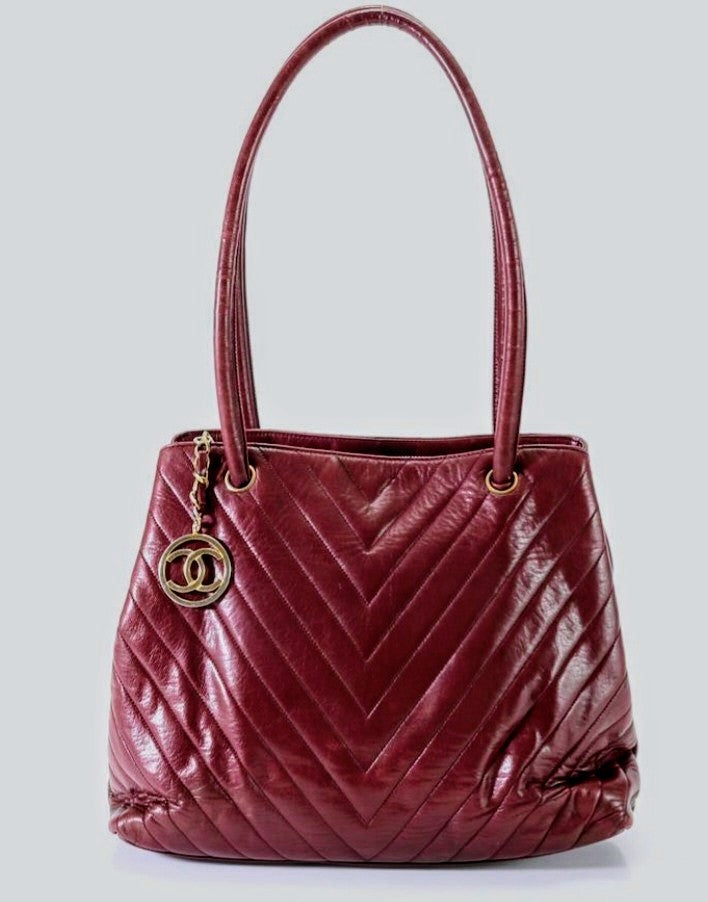 Chanel Surpique Chevron Burgundy Lambskin Shoulder Bag Vintage