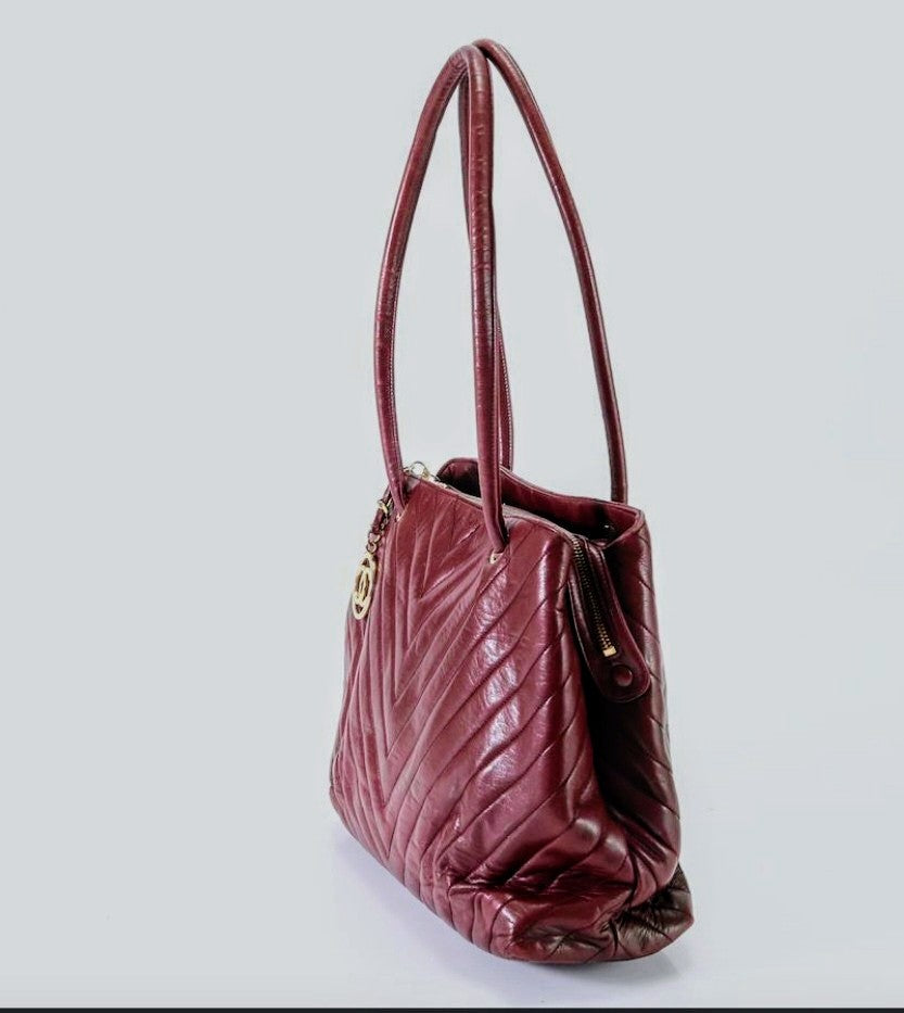 Chanel Surpique Chevron Burgundy Lambskin Shoulder Bag Vintage
