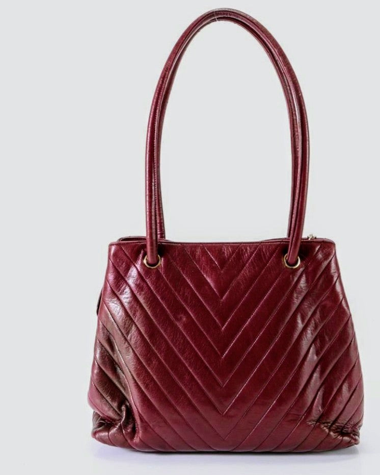 Chanel Surpique Chevron Burgundy Lambskin Shoulder Bag Vintage