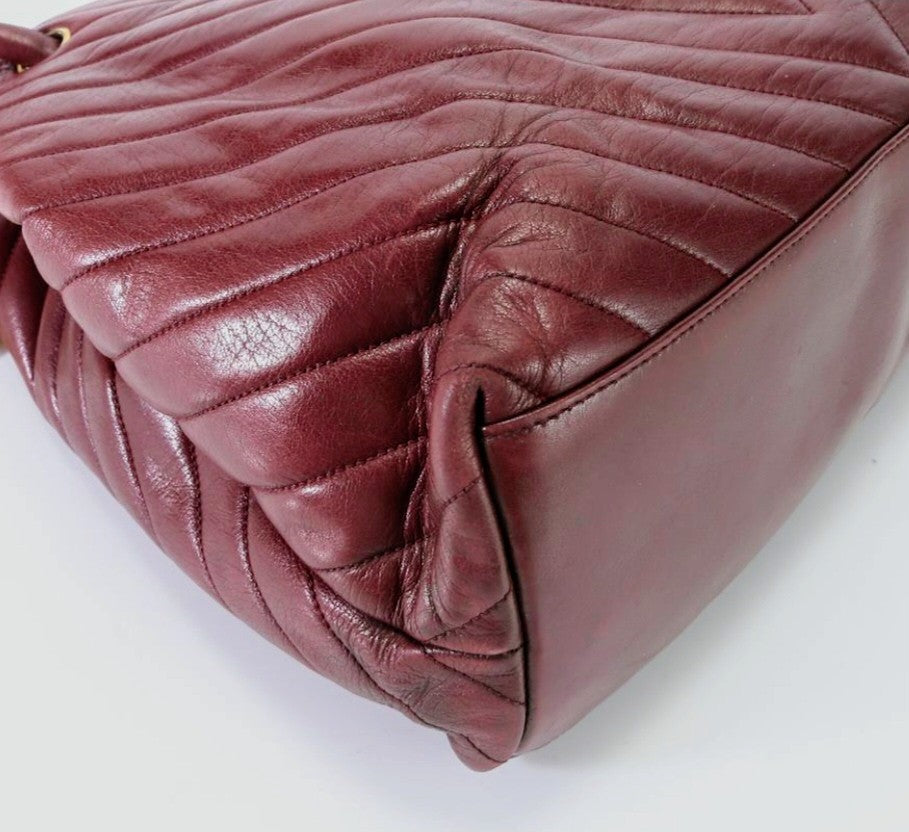 Chanel Surpique Chevron Burgundy Lambskin Shoulder Bag Vintage