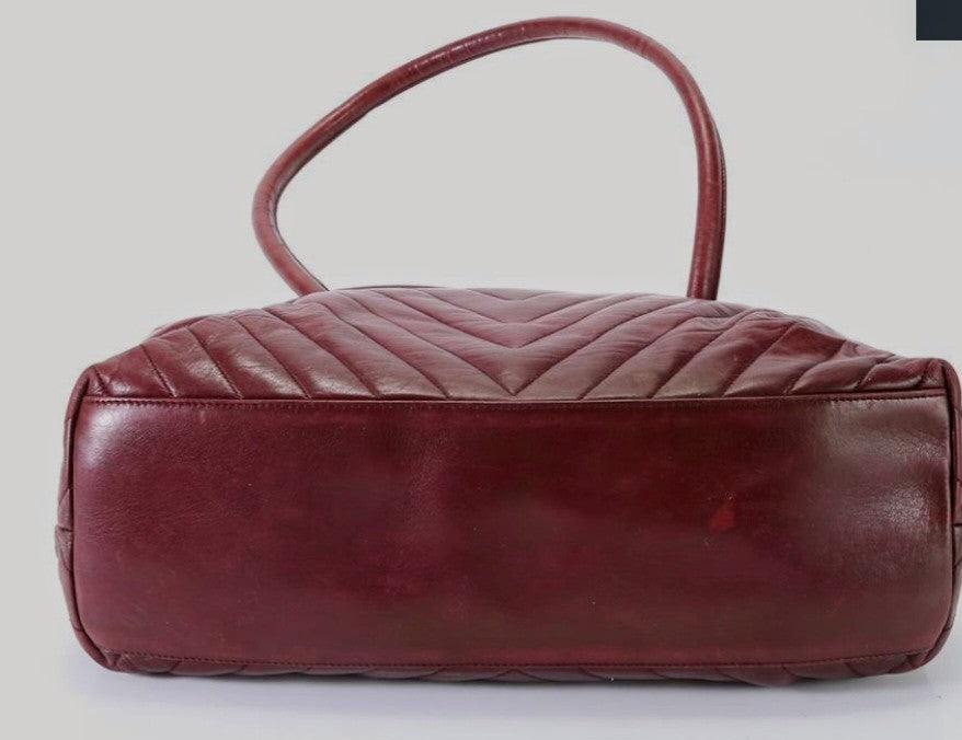 Chanel Surpique Chevron Burgundy Lambskin Shoulder Bag Vintage