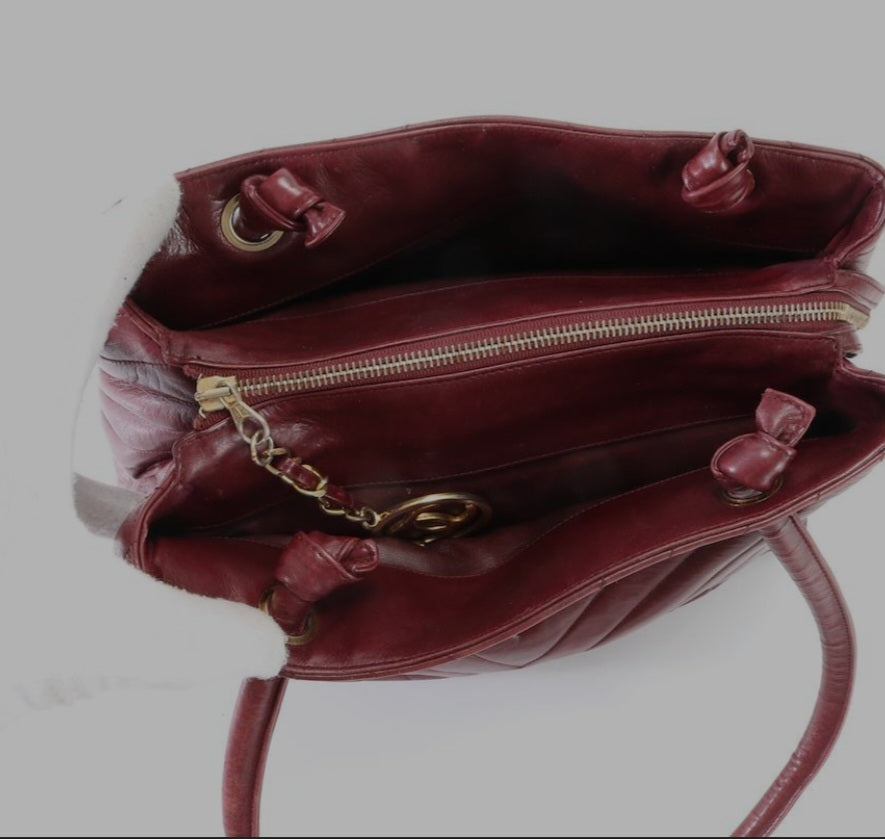 Chanel Surpique Chevron Burgundy Lambskin Shoulder Bag Vintage