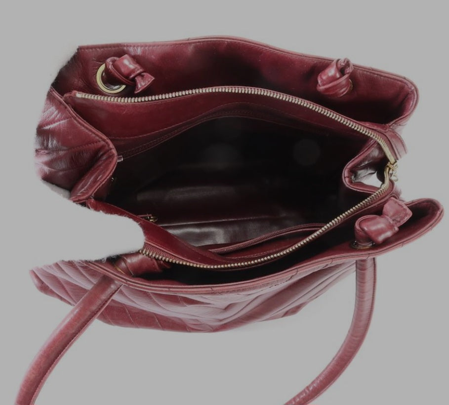Chanel Surpique Chevron Burgundy Lambskin Shoulder Bag Vintage