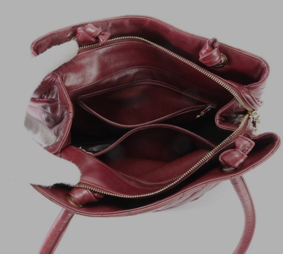 Chanel Surpique Chevron Burgundy Lambskin Shoulder Bag Vintage